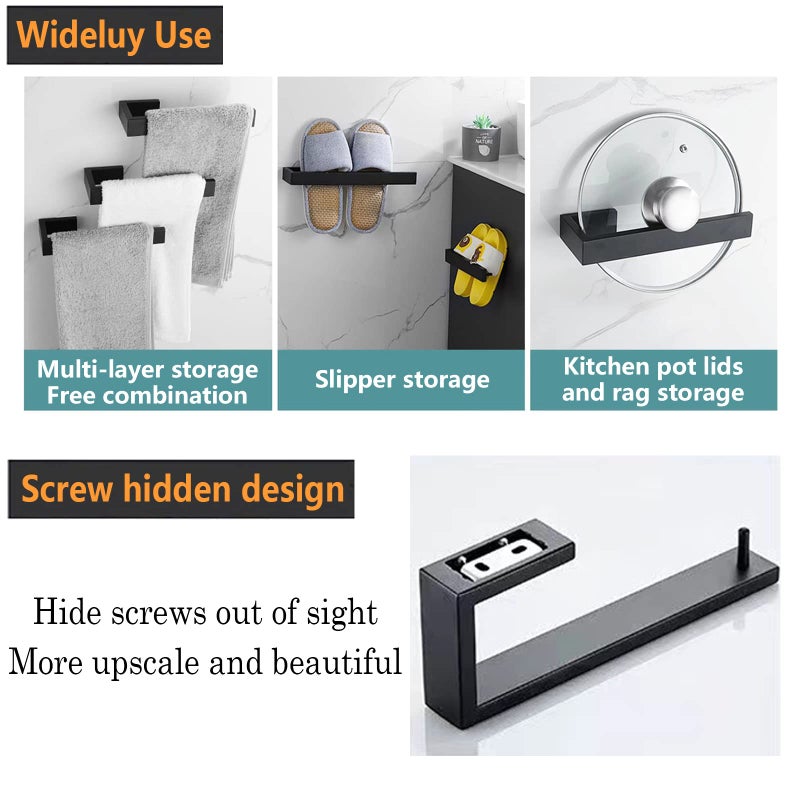 JOPOFI Hand Towel Holder  Towel Ring - Thicken SUS 304 Stainless Steel Towel Holder for Bathroom Wall  8"" Rectangular Modern Design Hand Towel Bar  Contemporary Hand Towel Rack - Matte Black - Image 4